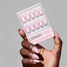 Pearl Me Softly press-on nails in soft pearl white color with an elegant rounded shape, stylish nail set for everyday wear