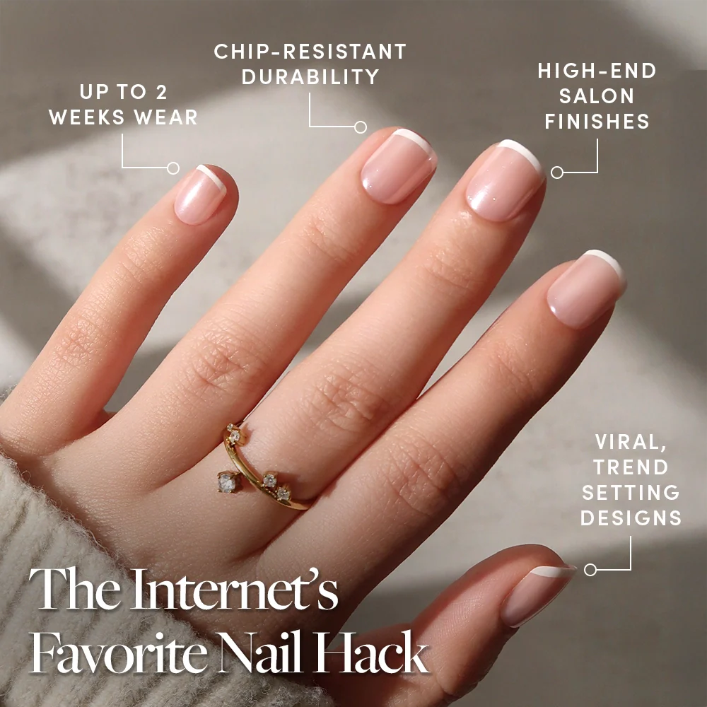 Pearly Please press-on nails with glazed finish
