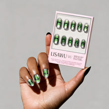 Peek-o’-Lantern press-on nails with velvet finish