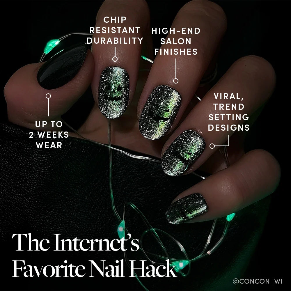Peek-o’-Lantern press-on nails - round shape, short length