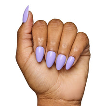 Periwinkle press-on nails in soft blue shade with glossy finish, stylish almond shape nail set display