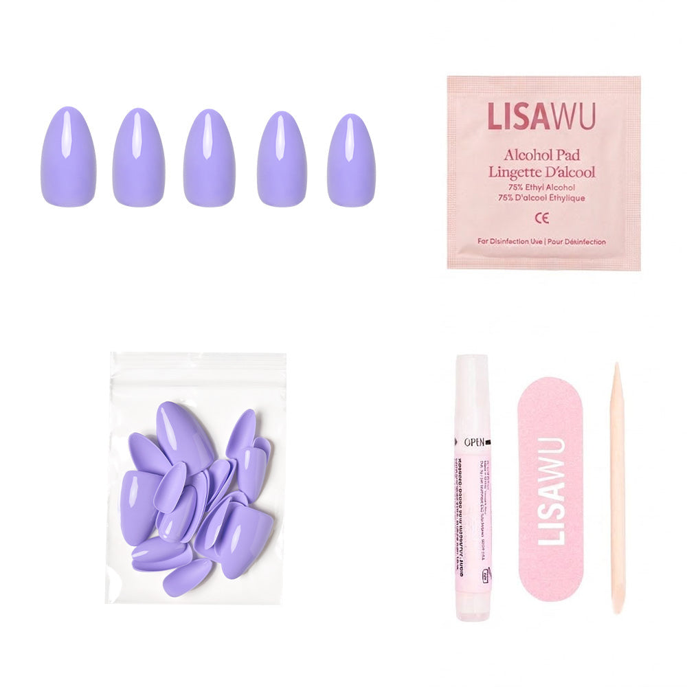 Periwinkle press-on nails in soft blue shade with glossy finish stylish nail set display