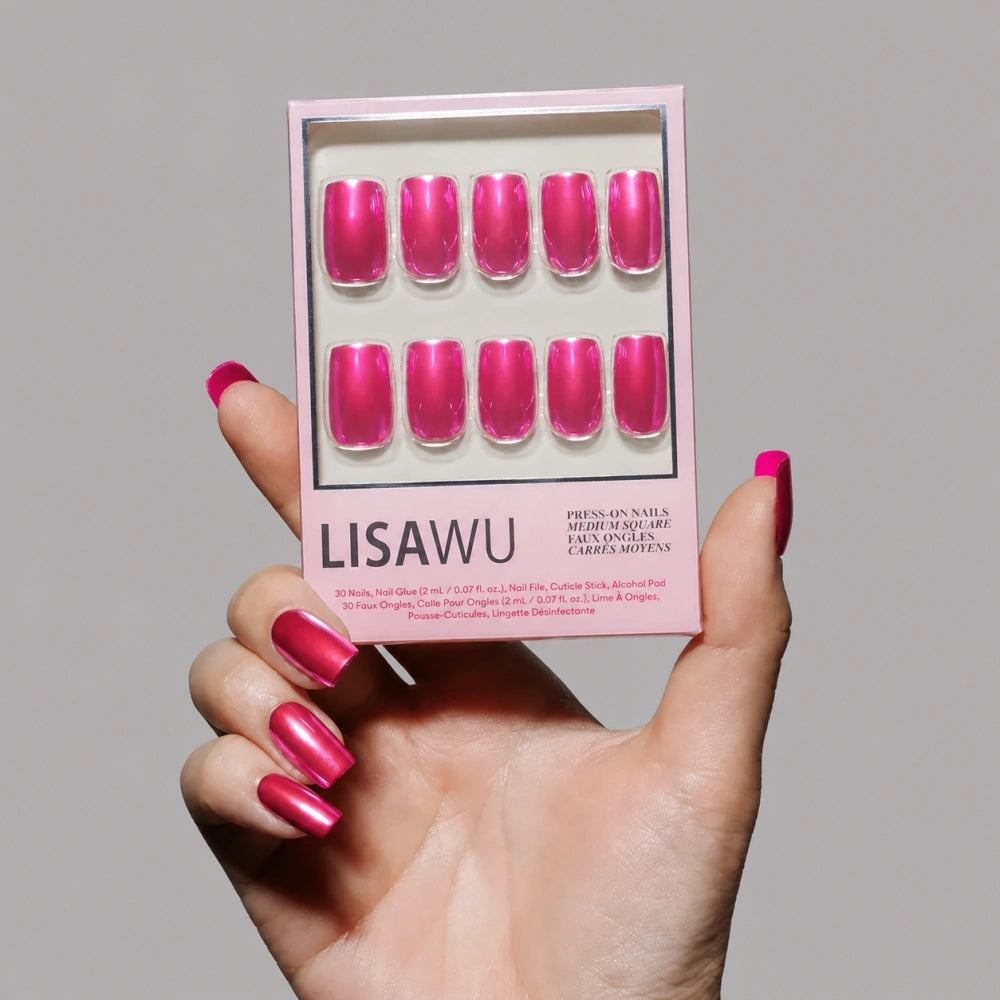 Pink Alloy press-on nails with metallic chrome finish