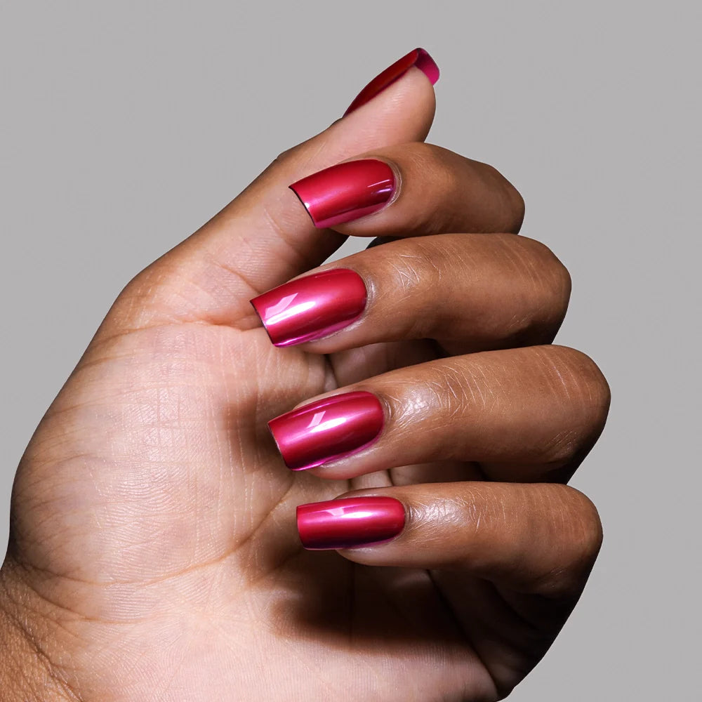 Pink Alloy press-on nail design - metallic chrome style detail