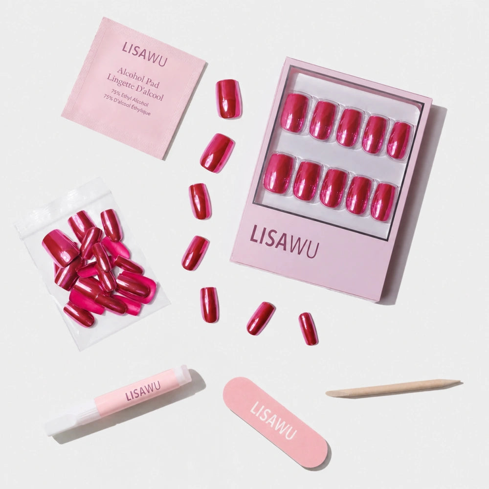 Pink Alloy press-on nail bundle - full set view