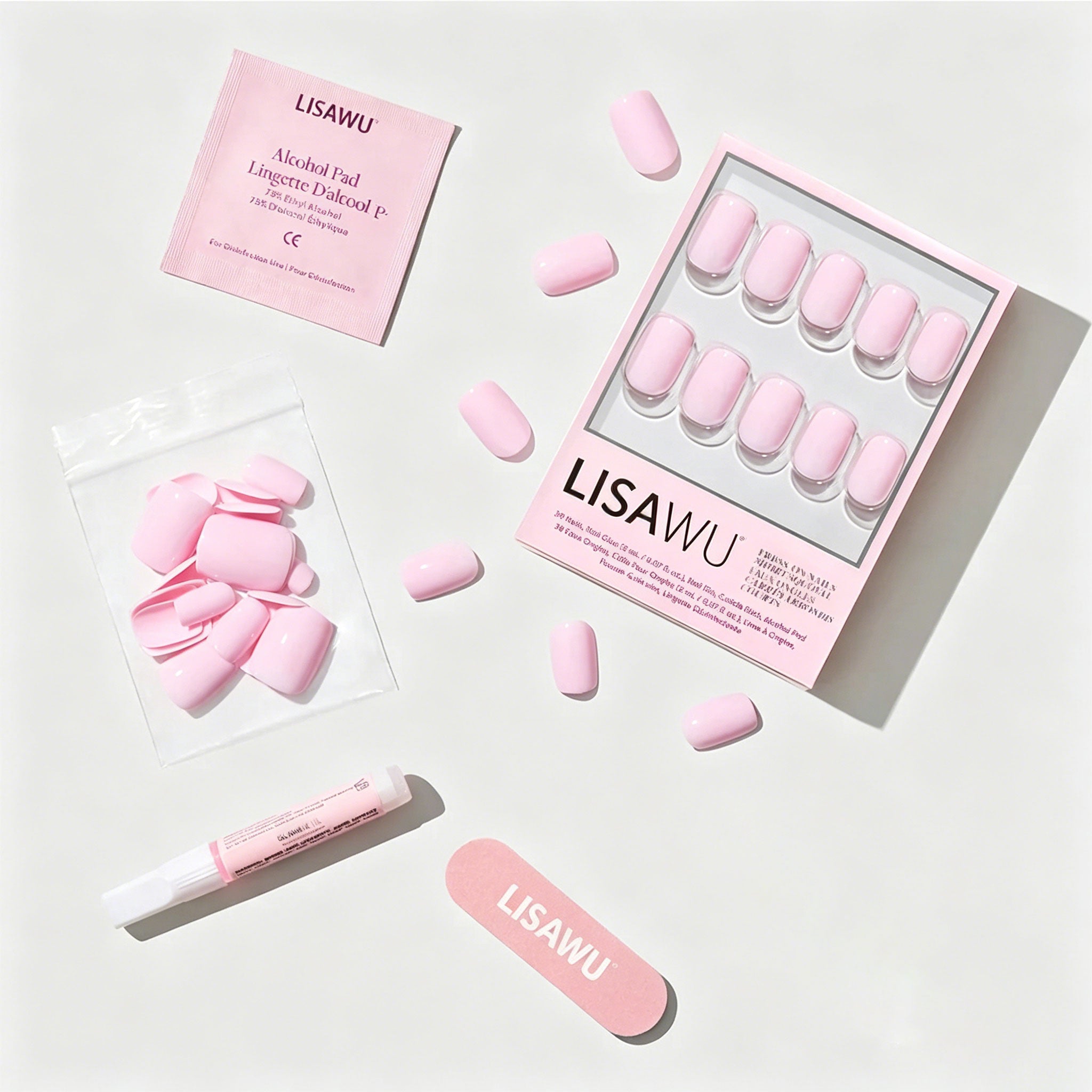 Pink Control press-on nails - squoval shape, short length