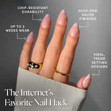 Pink Me Up press-on nails featuring soft pink almond-shaped nails in a stylish nail set perfect for everyday wear
