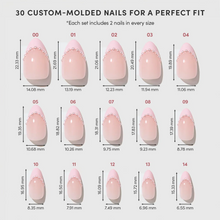 Pink Me Up press-on nails featuring soft pink almond shape design for a stylish and natural look on female hands