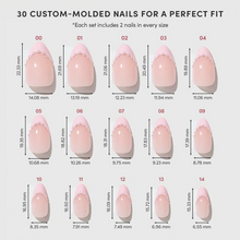 Pink Me Up press-on nails featuring soft pink almond shape design for a stylish and natural look on female hands