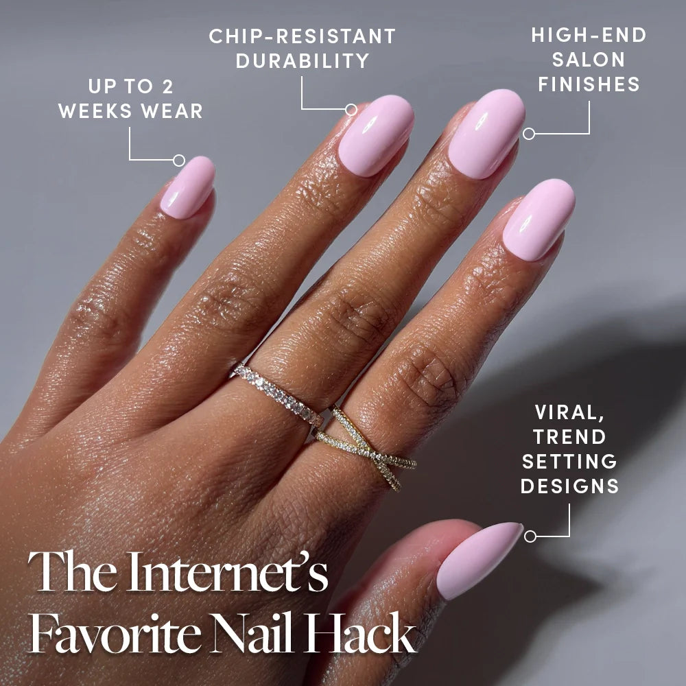 Pink Permission press-on nail design - solid color style detail