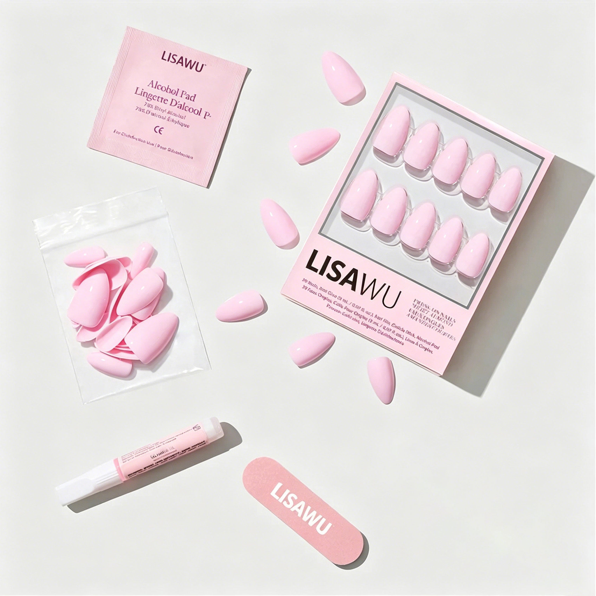 Pink Poise press-on nails - almond shape, short length