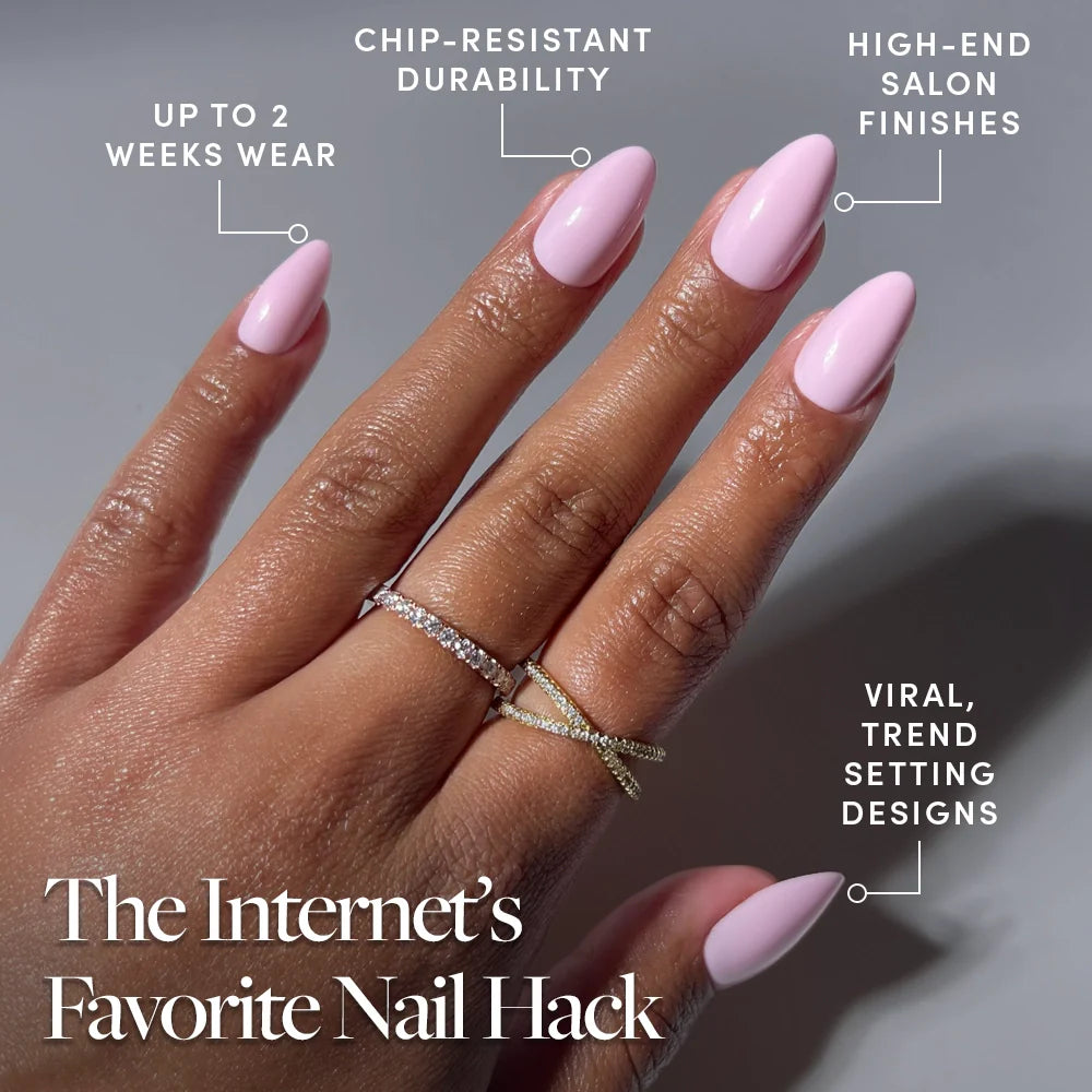 Pink Poise press-on nail design - solid color style detail