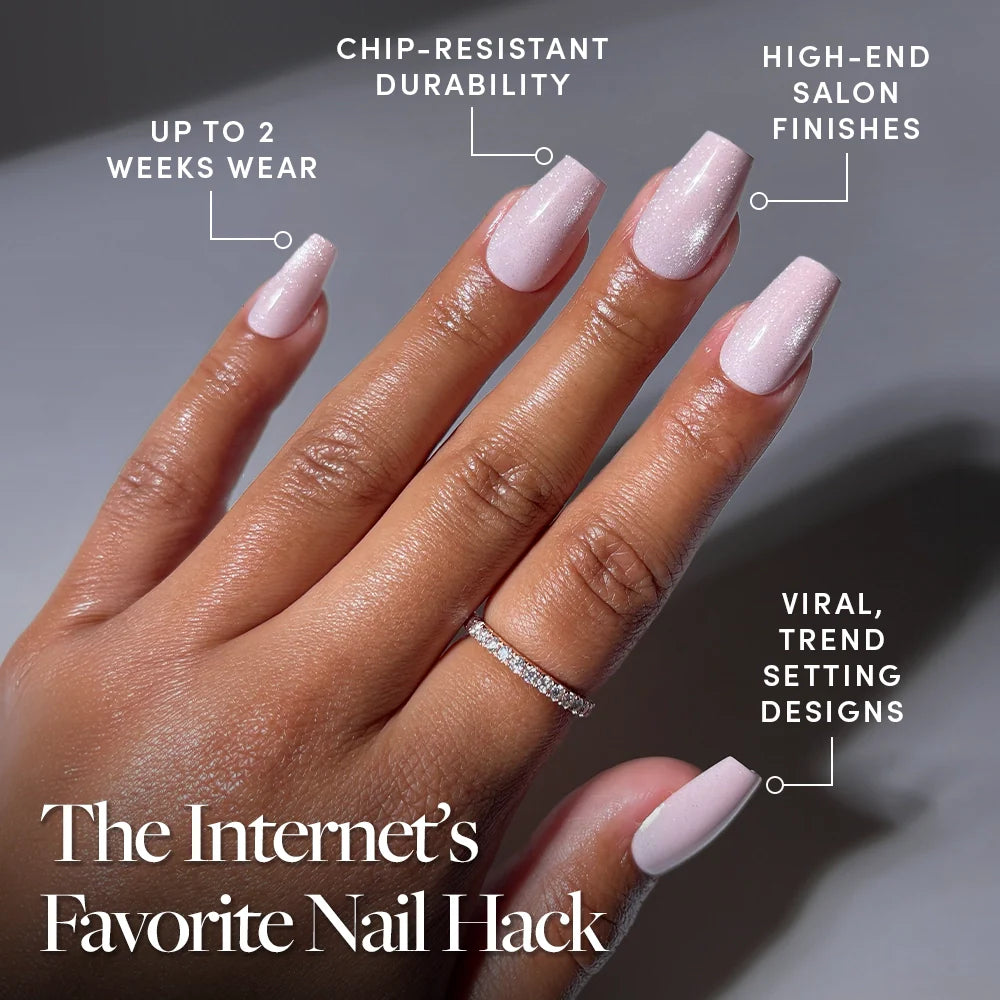 Pink Secret press-on nails - coffin shape, medium length