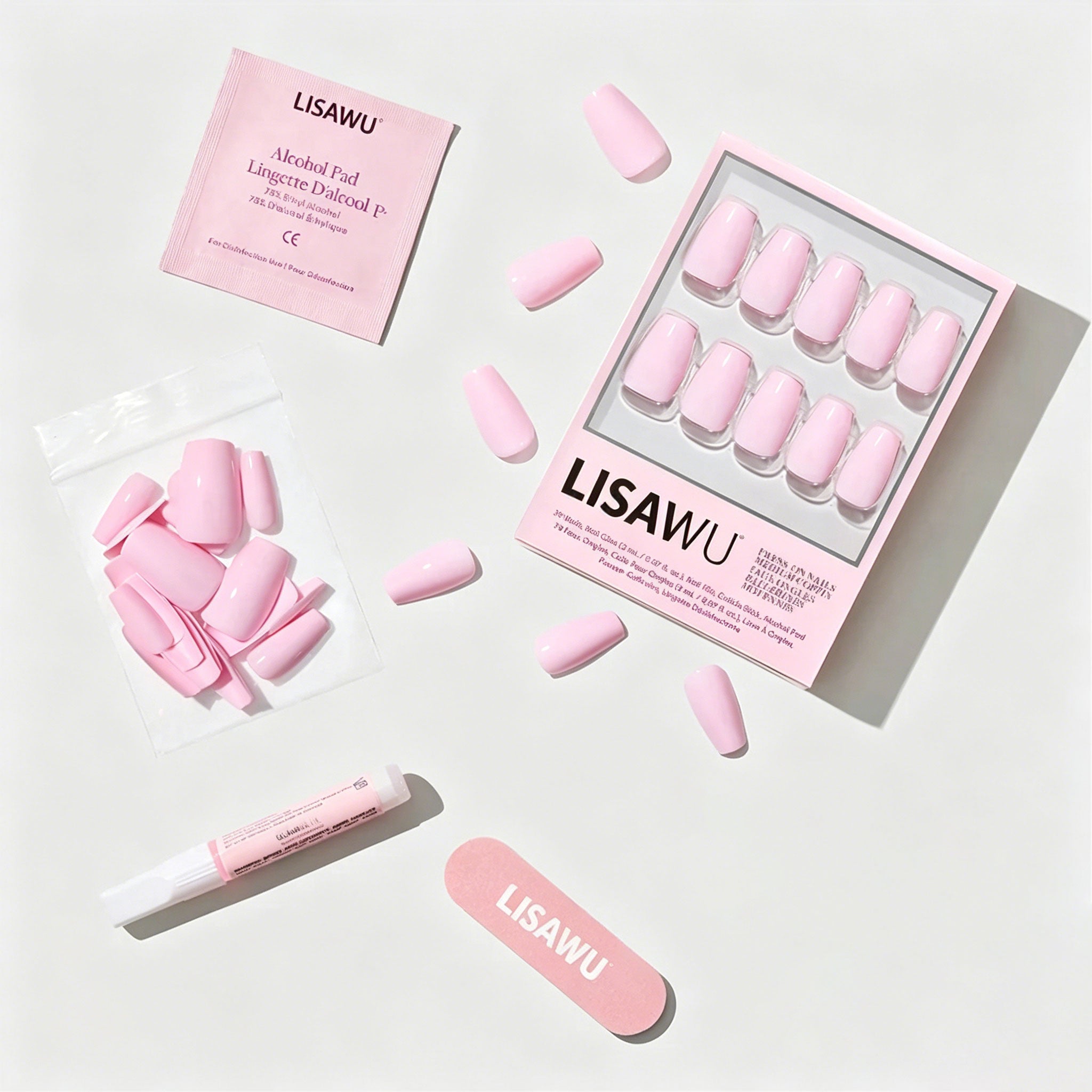 Pink Statement press-on nails - coffin shape, medium length