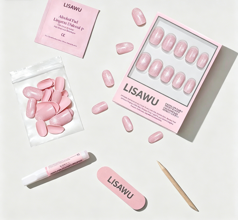 Pink Whisper press-on nails with glossy finish