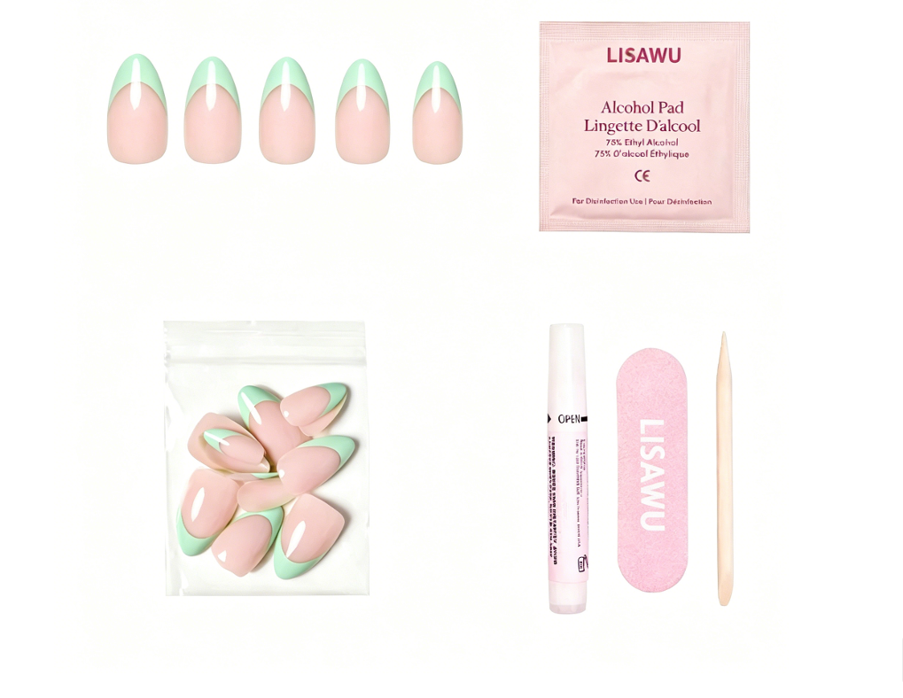 Pistachio Crème press-on nails with glossy finish