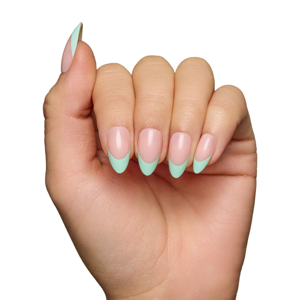 Pistachio Crème press-on nail design - french tip style detail
