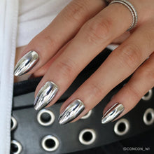 Platinum press-on nail design - metallic chrome style detail
