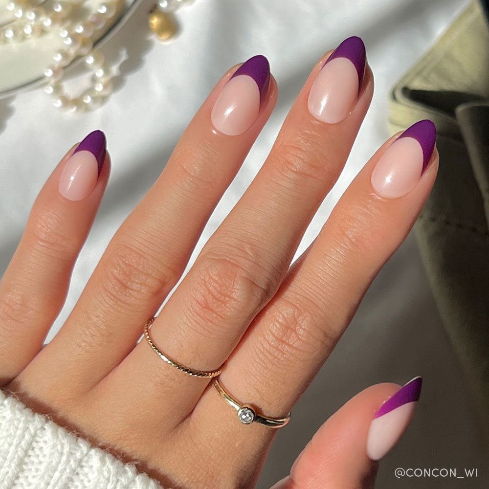 Plum press-on nails in nude shade