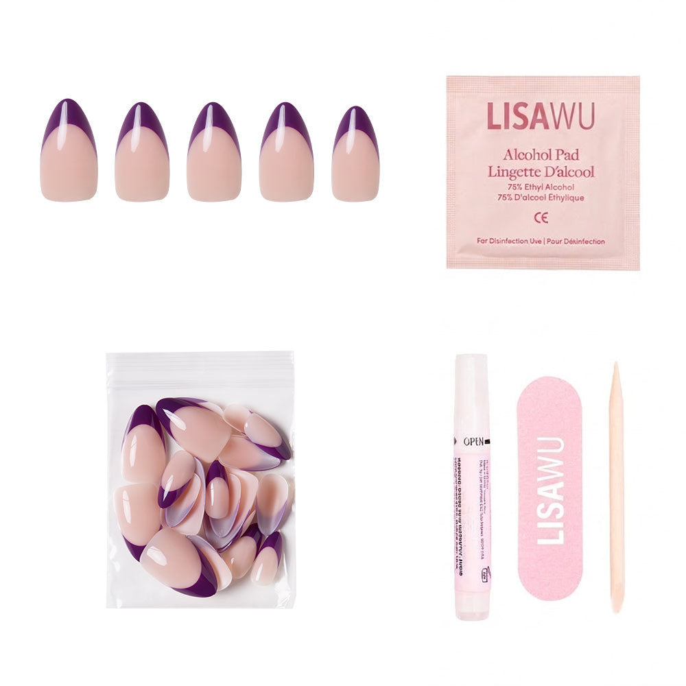 Plum press-on nails with glossy finish
