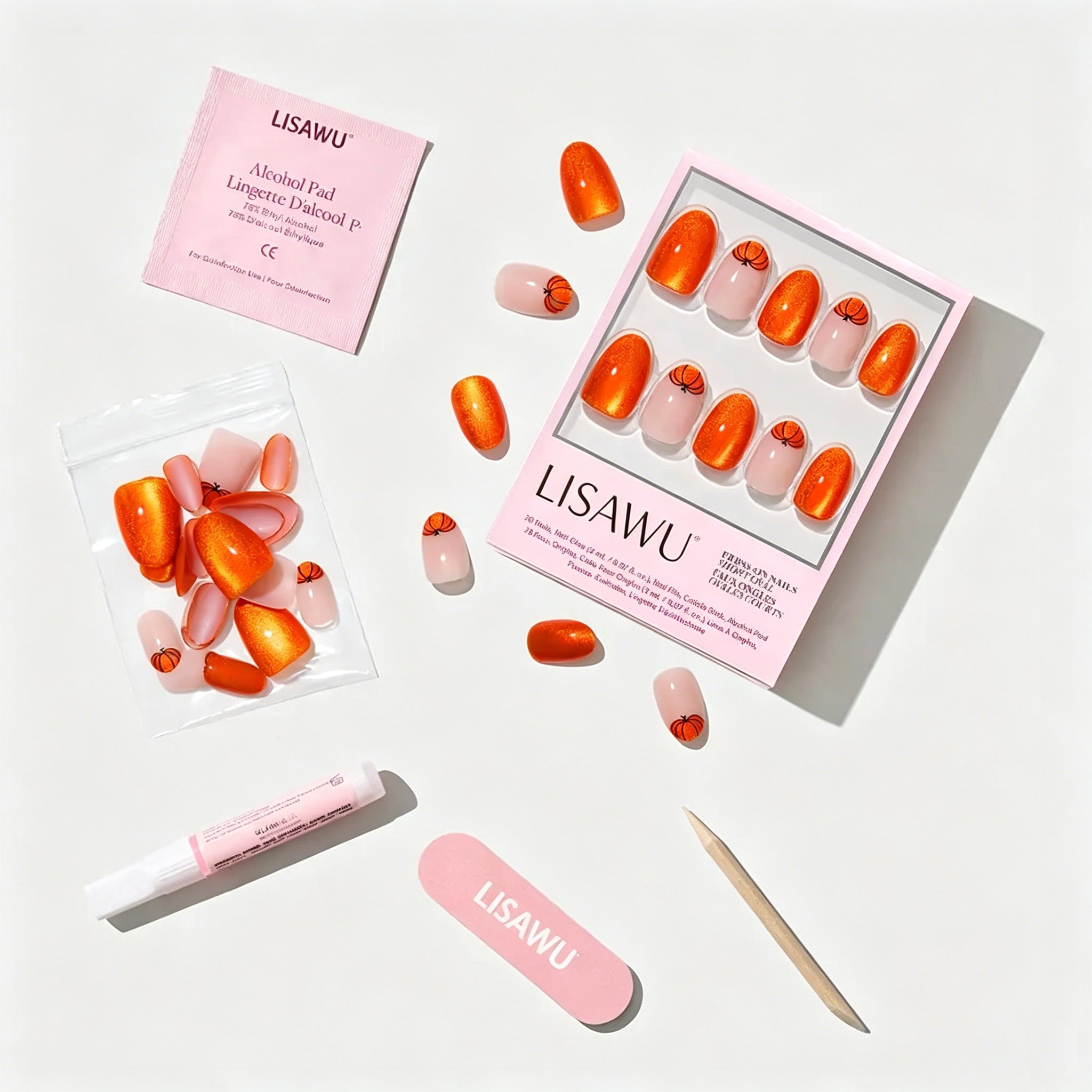 Pumpkin Patch press-on nails with velvet finish