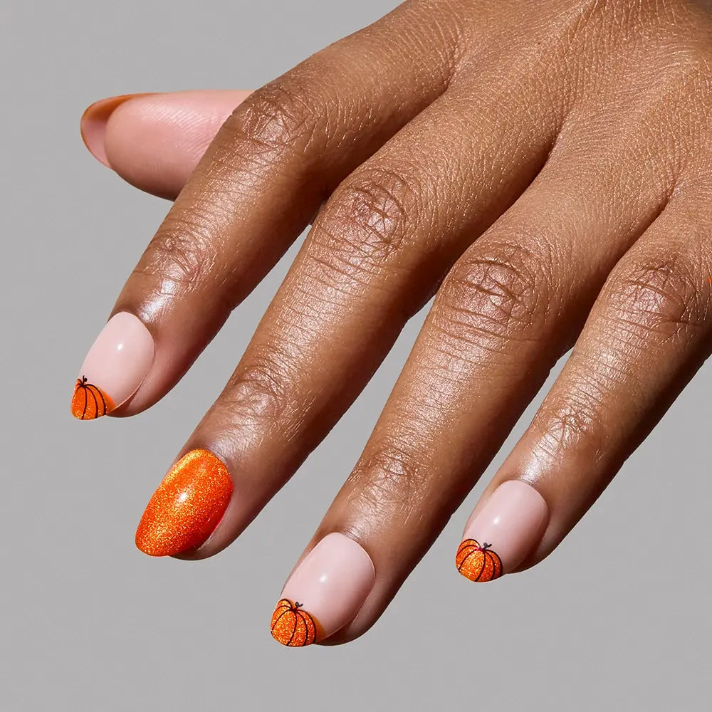 Pumpkin Patch press-on nails with glossy finish