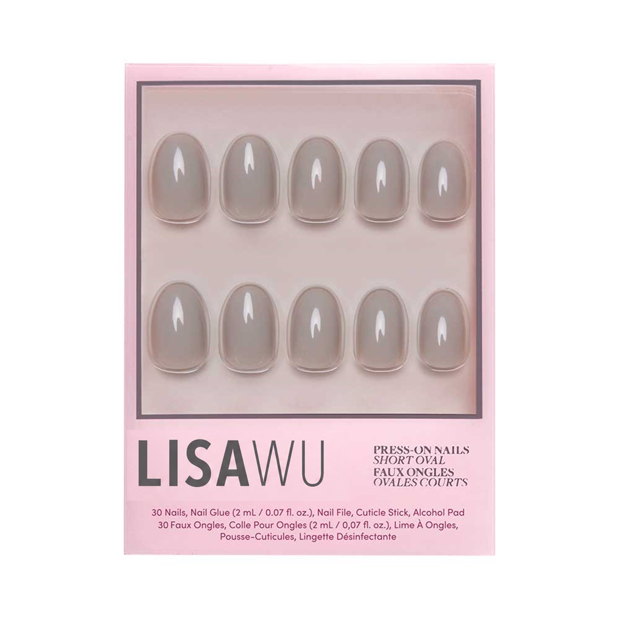 Pure Gray press-on nails with glossy finish