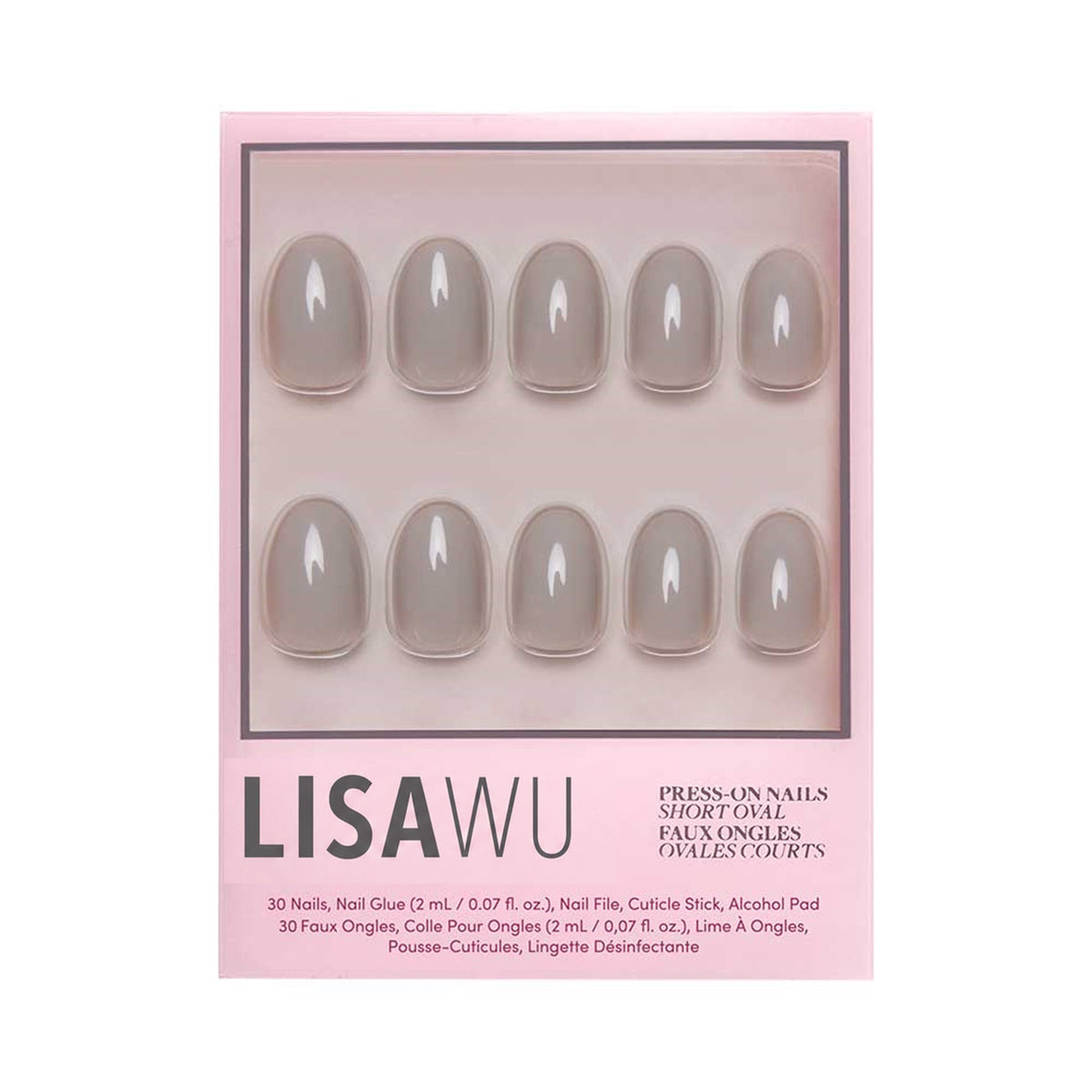 Pure Gray press-on nails with glossy finish