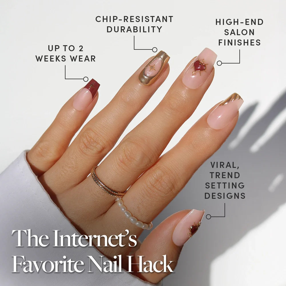 Queen of Hearts press-on nail design - french tip style detail