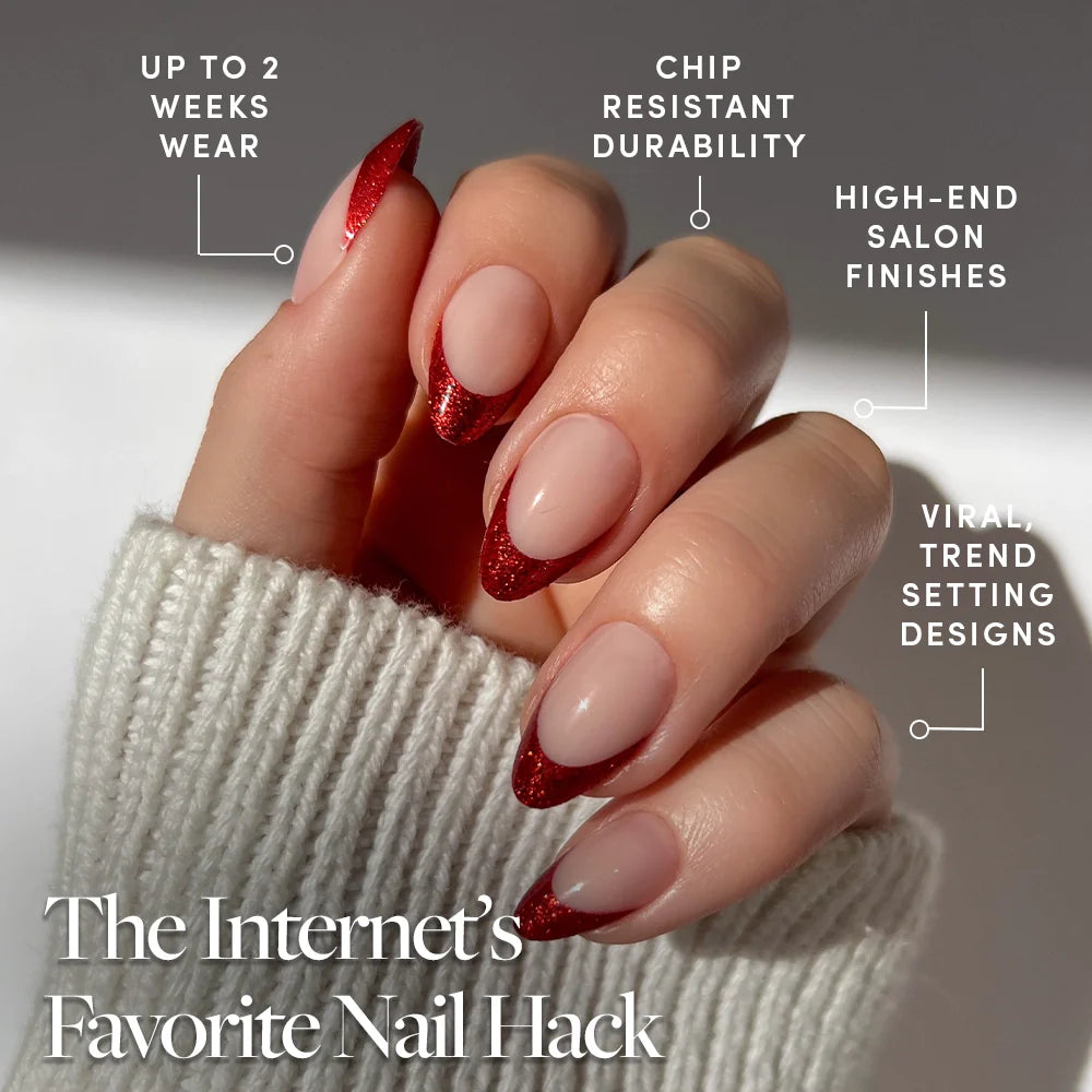 Red Affair press-on nail design - french tip style detail