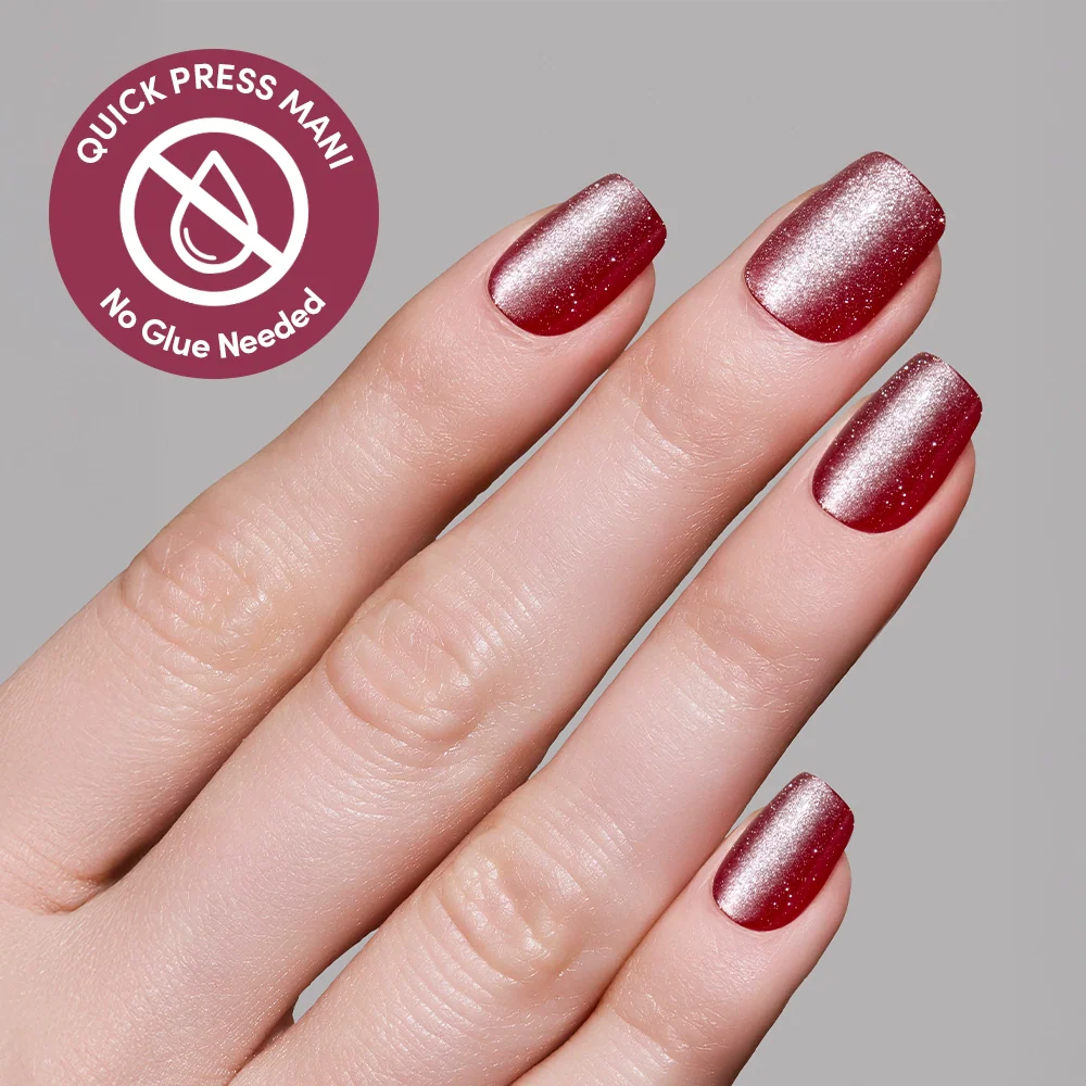 Red Allure press-on nails - square shape, extra short length