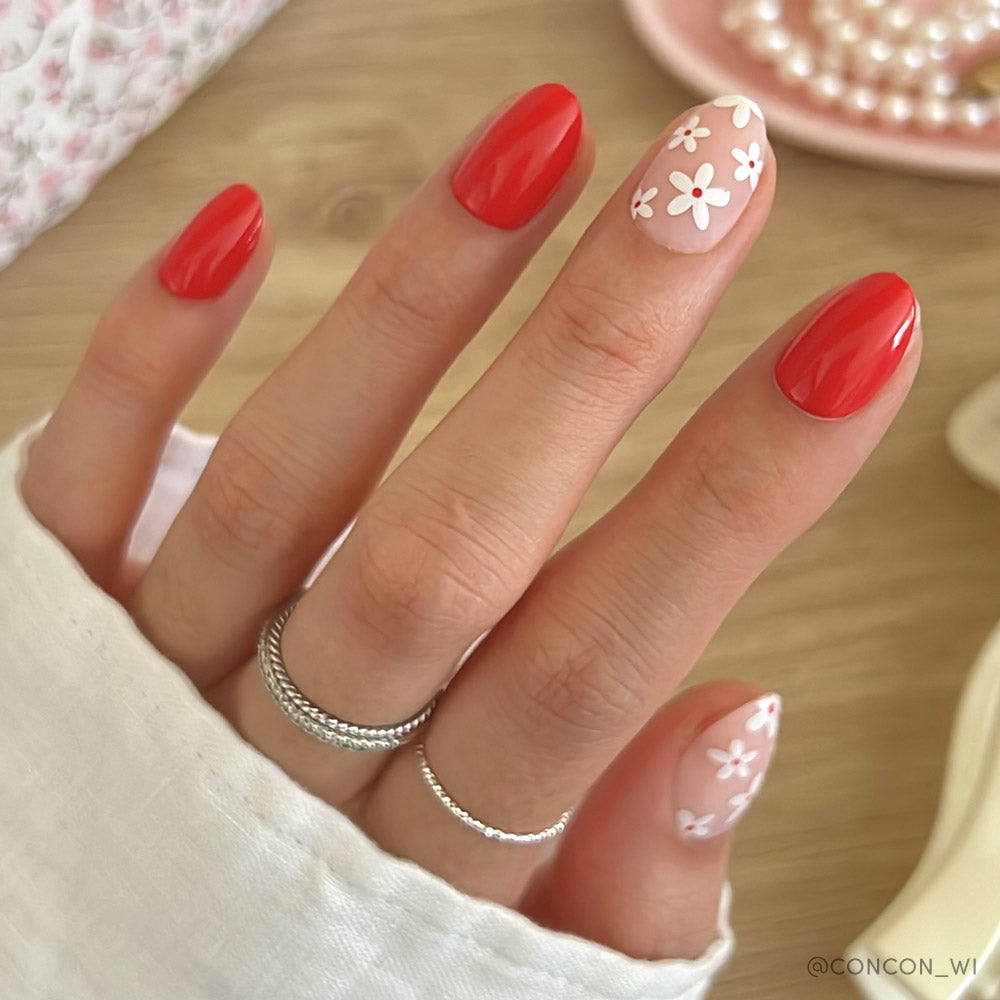 Red Blossom press-on nails in red shade