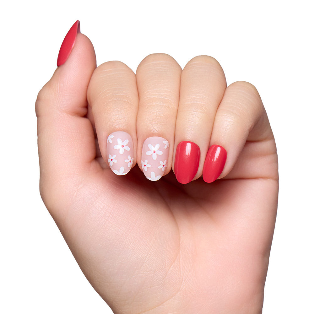 Red Blossom press-on nail design - accent nail style detail
