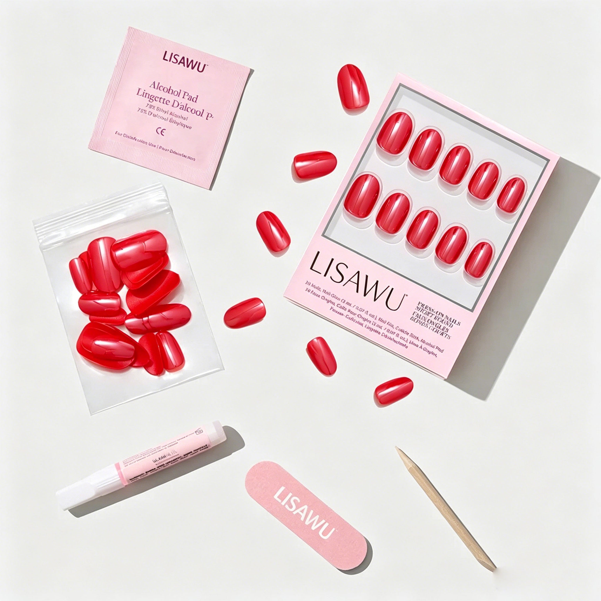Red Confidence press-on nails with glossy finish