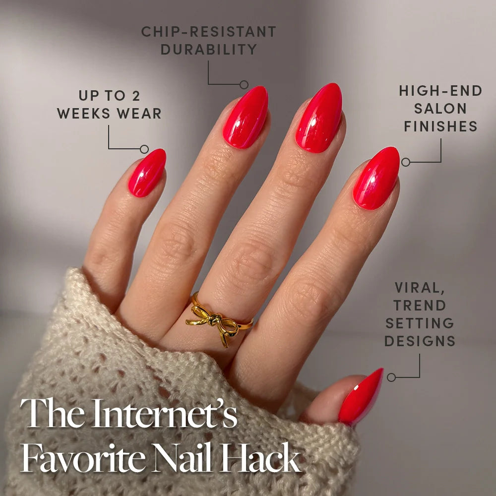 Red Flag press-on nails - almond shape, short length