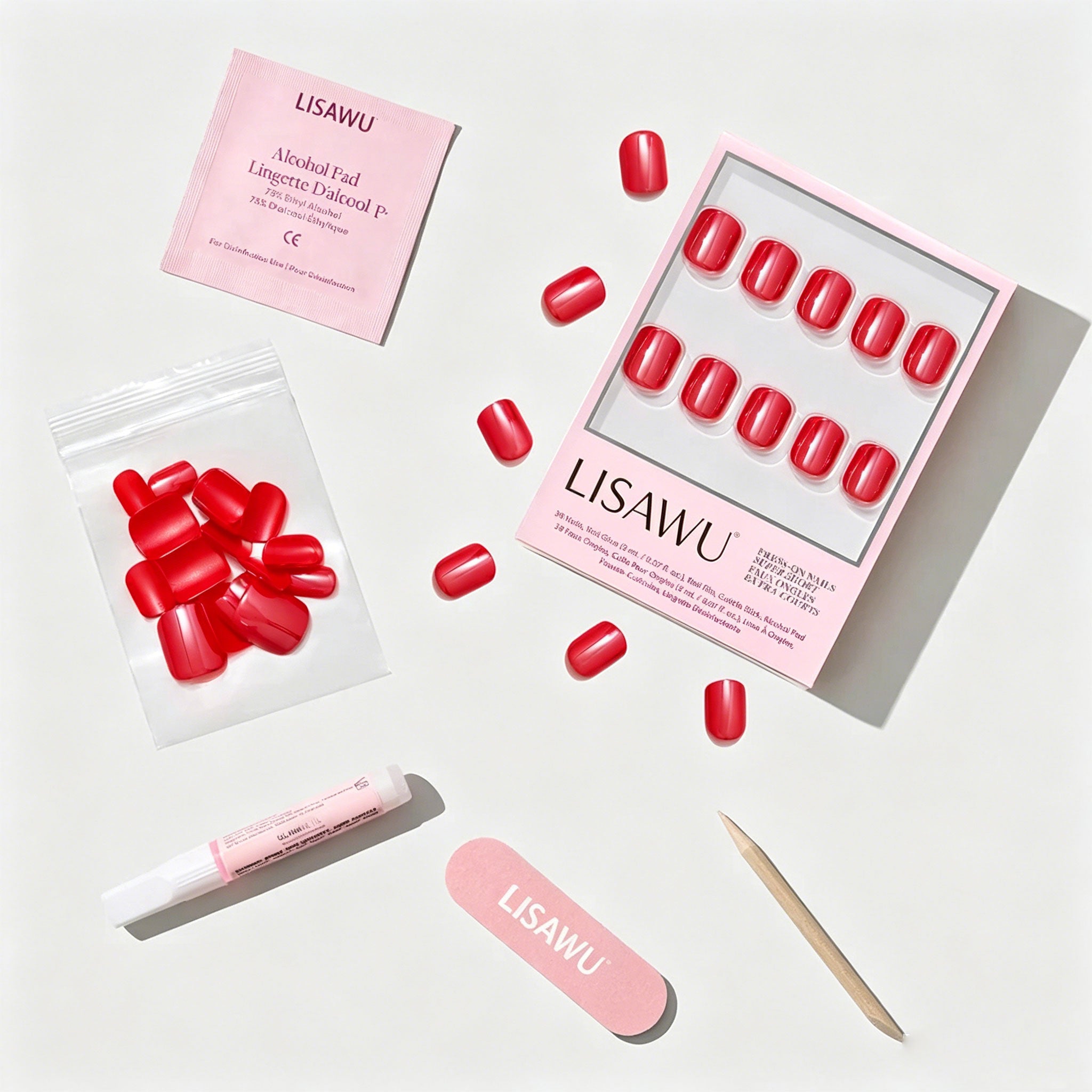 Red Legacy press-on nails with glossy finish