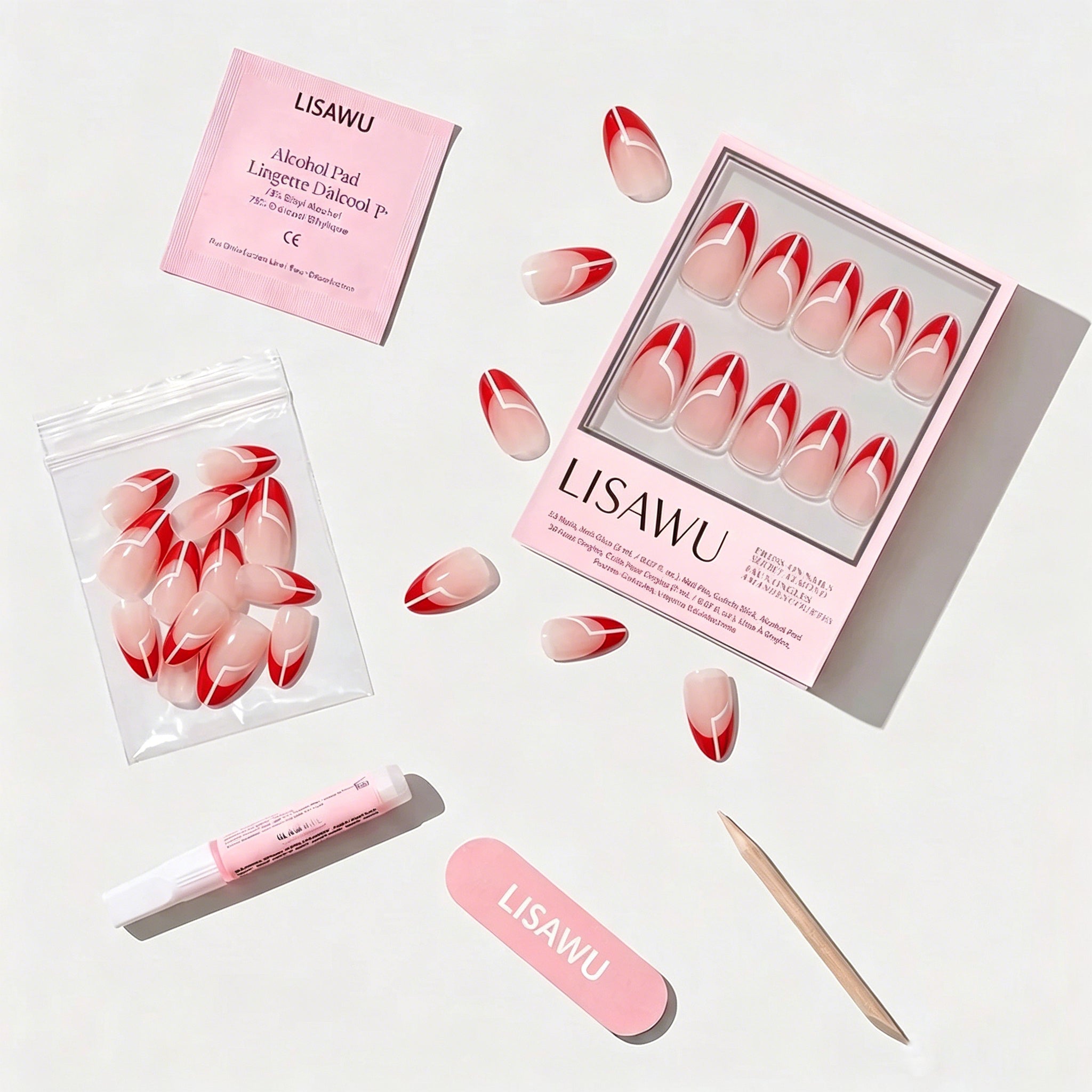 Red Martini press-on nails - almond shape, short length