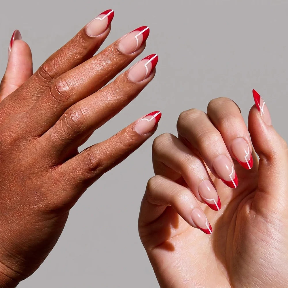 Red Martini press-on nails with glossy finish