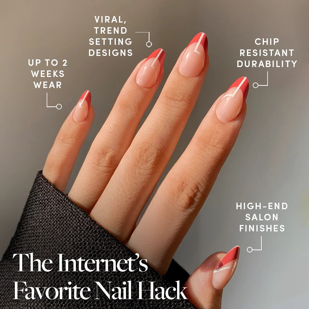 Red Martini press-on nail design - french tip style detail