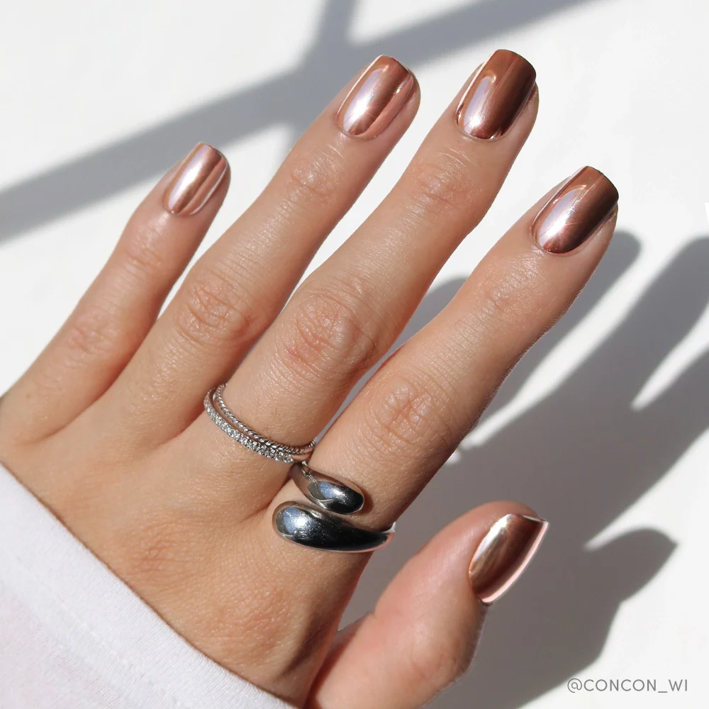 Rose Gold press-on nails in gold shade