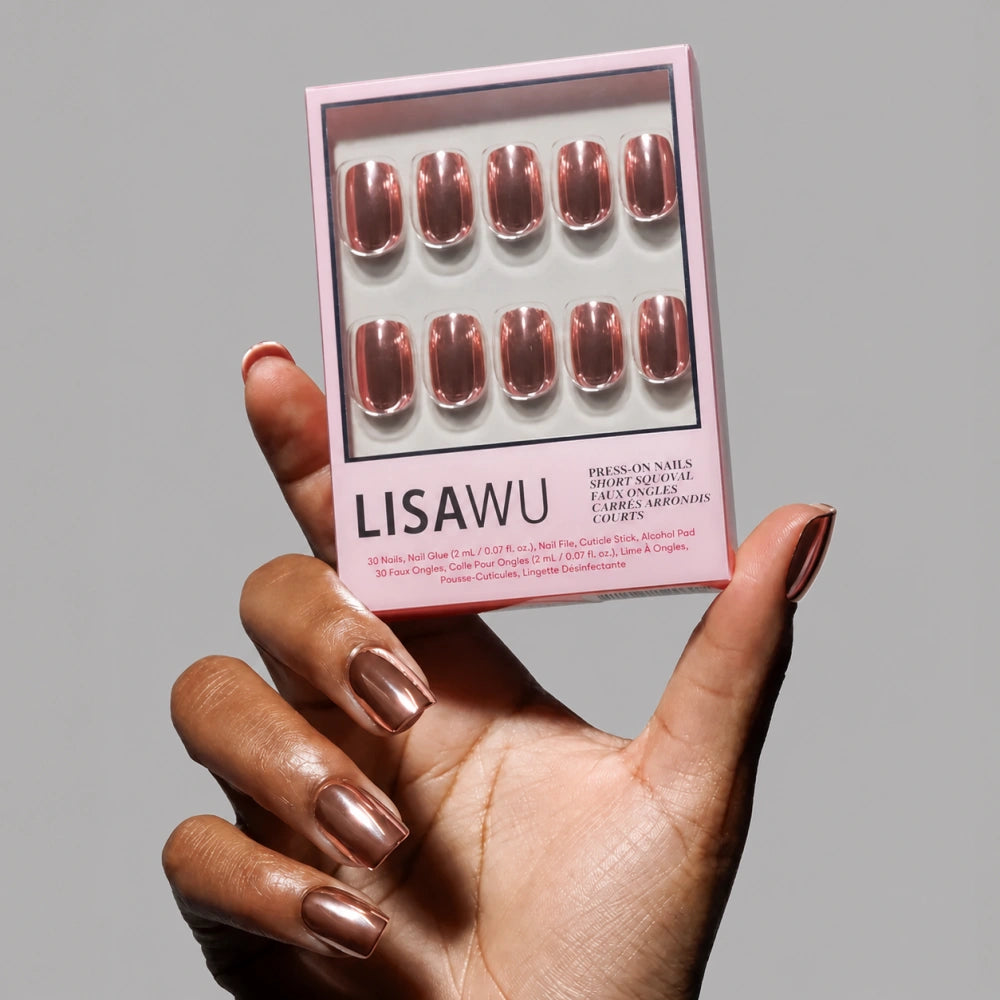 Rose Gold press-on nails in pink shade