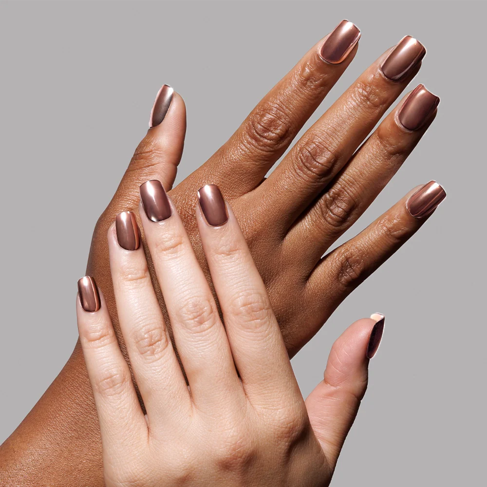 Rose Gold press-on nails with metallic chrome finish