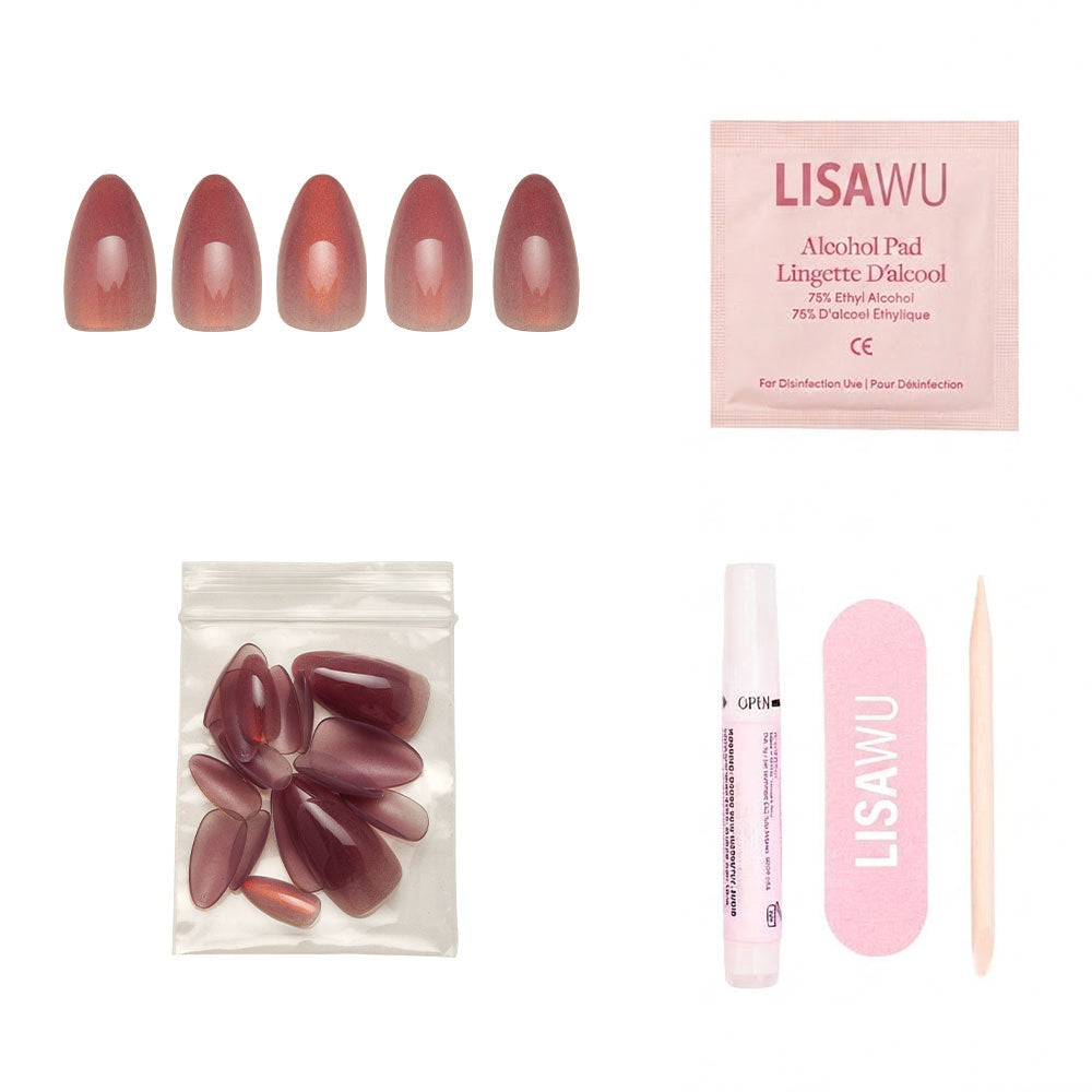 Rosé press-on nails - almond shape, short length