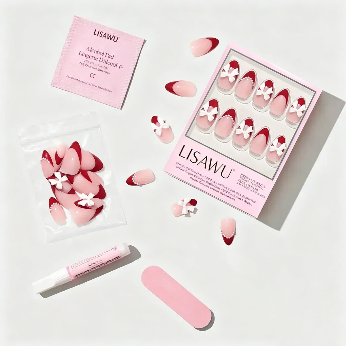 Ruby Ribbons elegant red ribbon design press-on nail kit