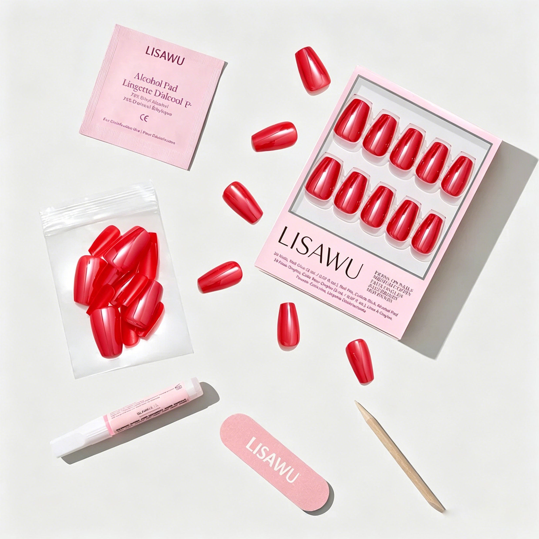 Runway Red press-on nails with glossy finish