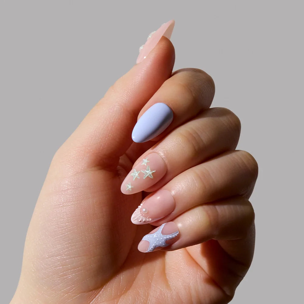 Salty Waves press-on nails with glossy finish