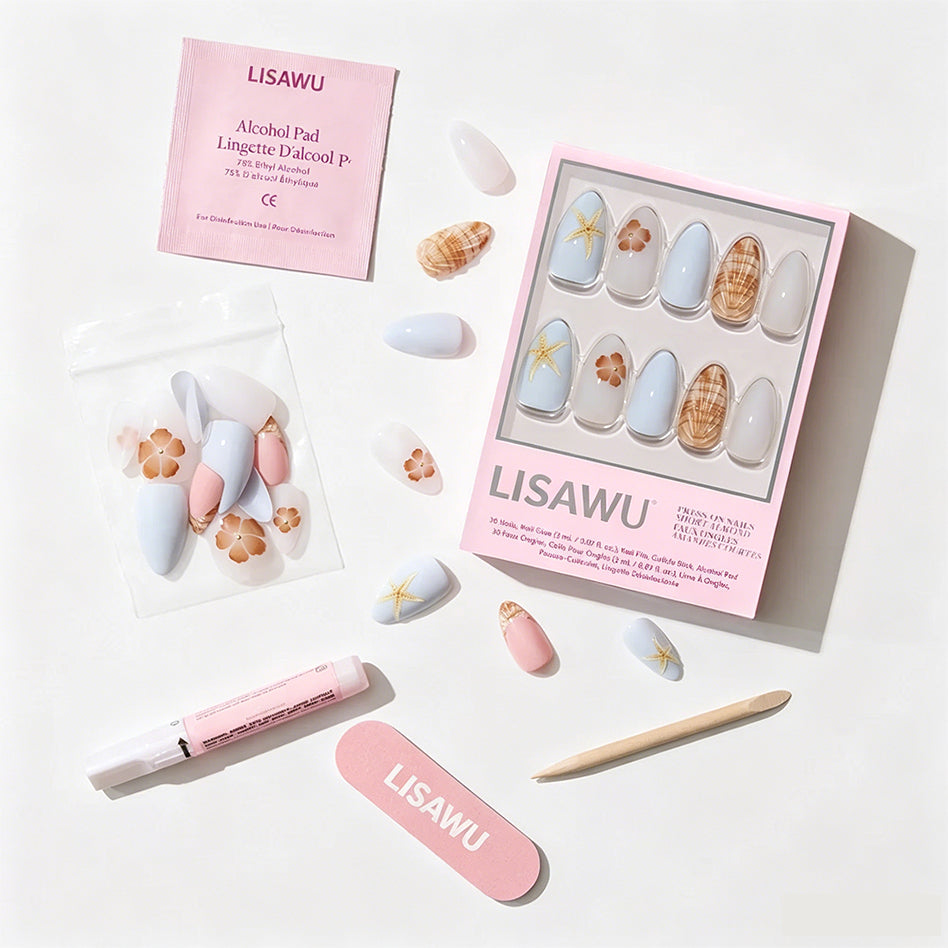 Sea Star press-on nails - almond shape, short length