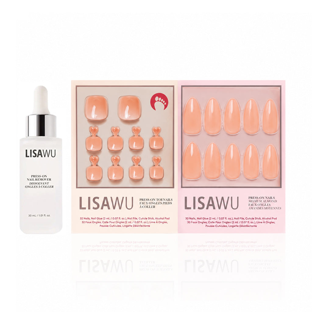 Lisawu Sheer Peach Mani Pedi press-on nail bundle