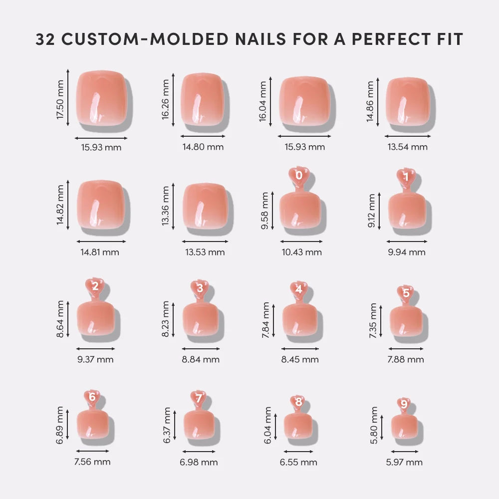 Sheer Peach Toenail press-on nail bundle - full set view