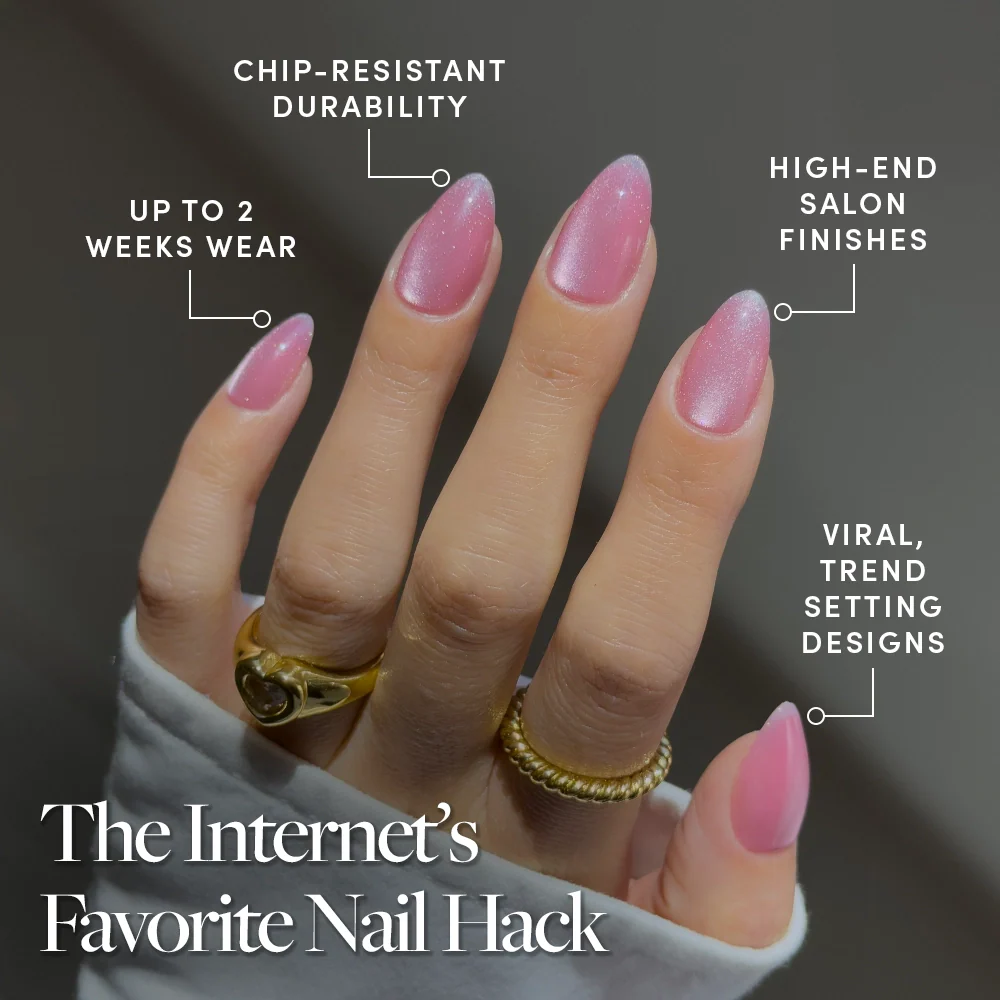Shine for You press-on nails in glossy finish with a natural oval shape displaying elegant nude color style